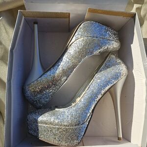 Shimmering Silver Glitter Heels